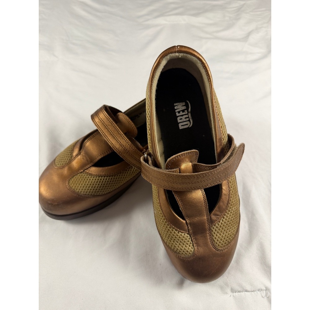 Drew Womens Mary Jane Bronze Metallic Leather Mesh Orthopedic Shoes 7.5 WW